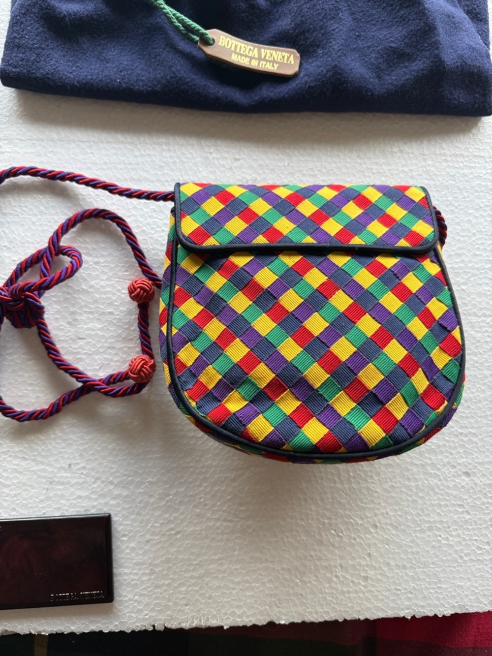 Vintage Bottega Veneta woven grosgrian ribbon colorful small flap bag with cord - Picture 4 of 13